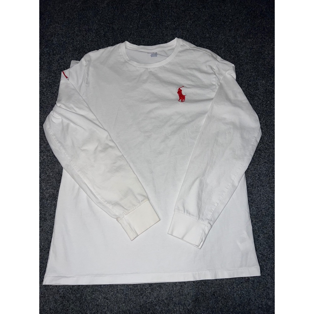 Polo Ralph Lauren Mens White Long Sleeve Cotton T-Shirt Red Pony Size M